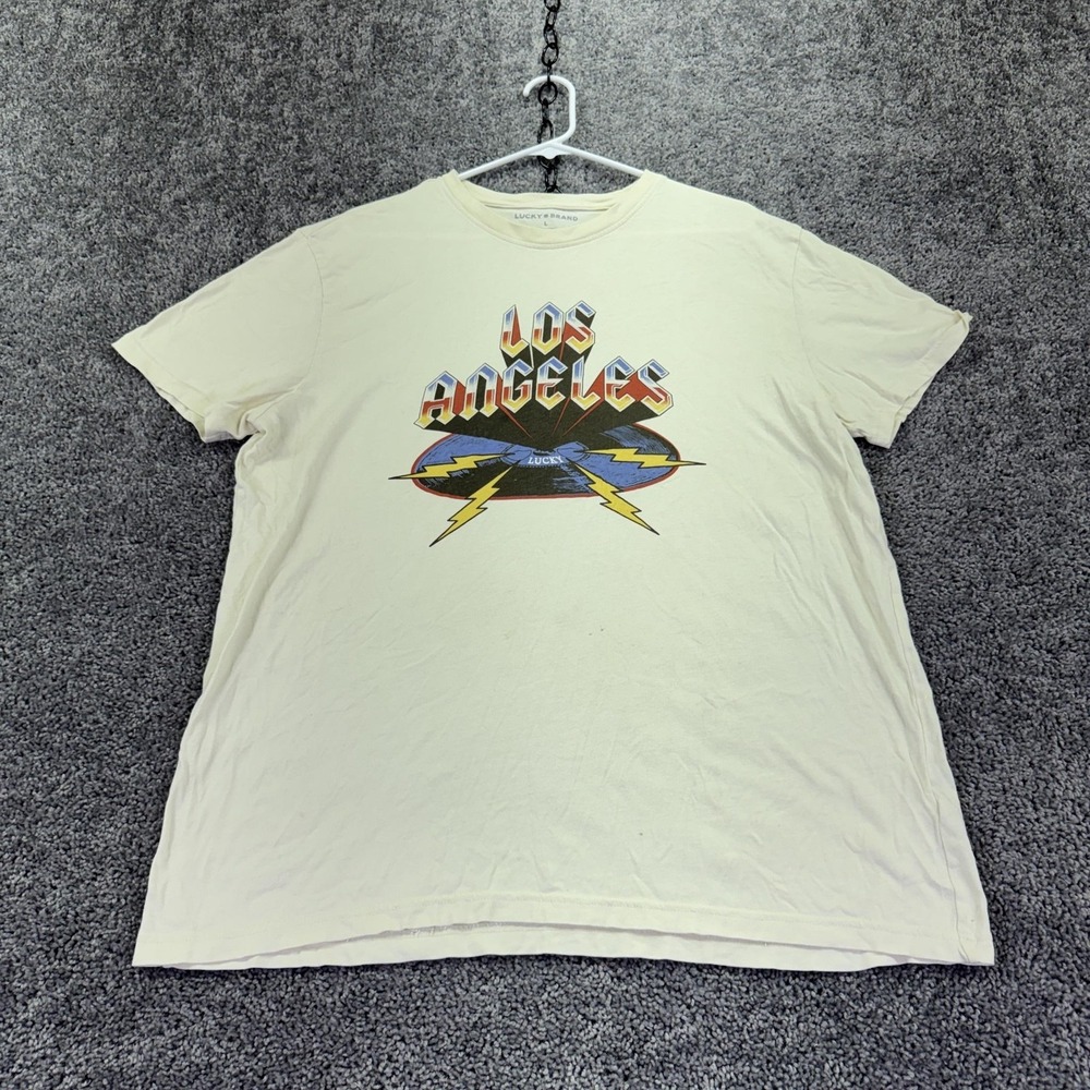 Lucky Brand Shirt Mens Large Cream Los Angeles Record Graphic Tee Music